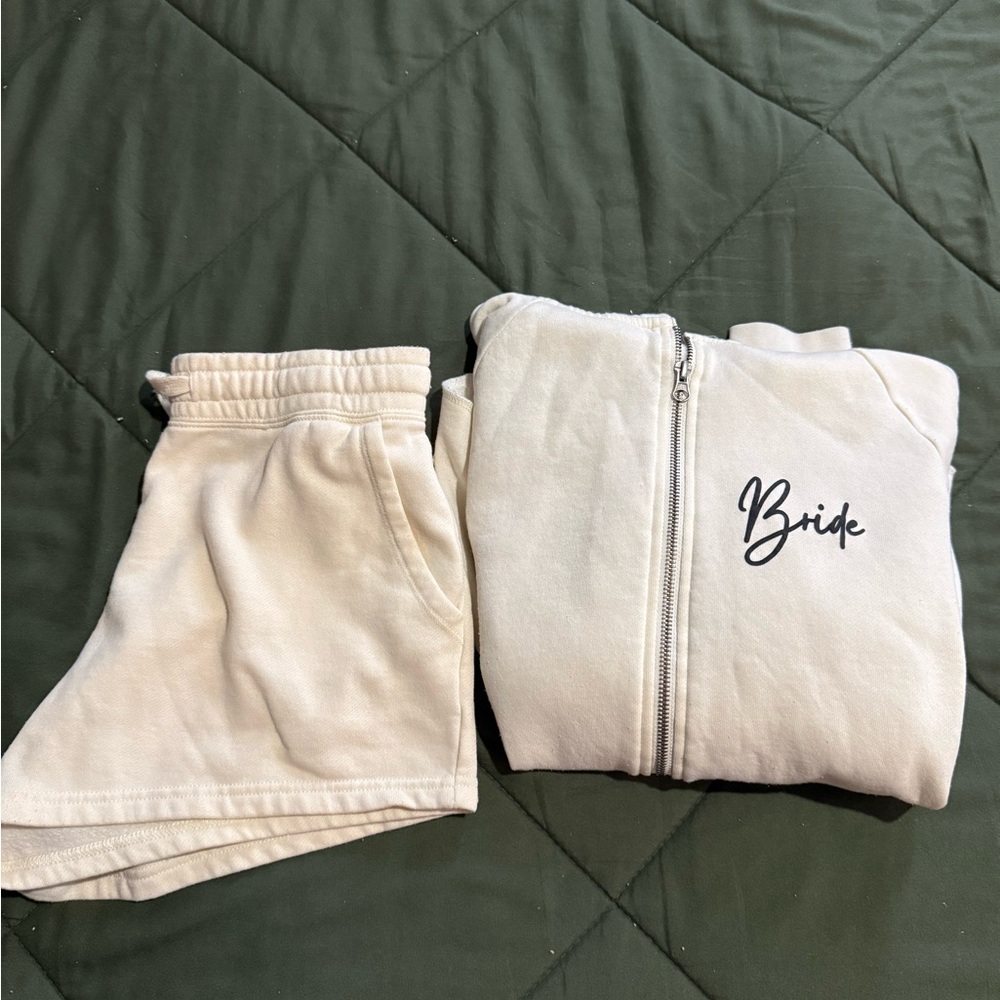 Women's Cream Pajama Set with Bride Embroidery